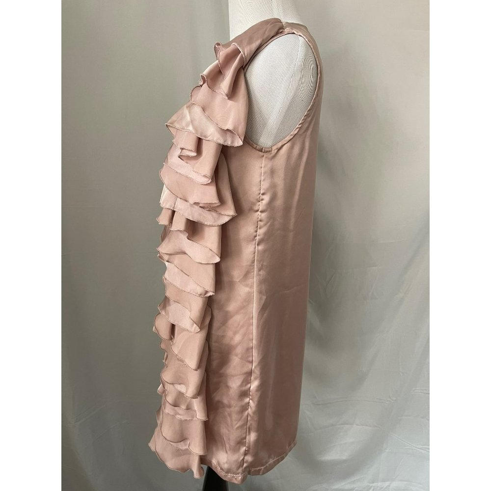 Go International Champagne Satin Ruffle Down Sleeveless Midi Dress - Picture 8 of 11